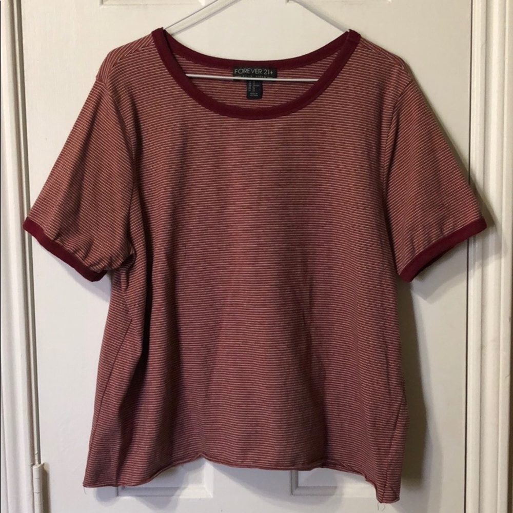F21+ Striped Slightly Cropped Shirt